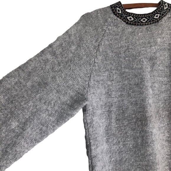 Womens Gray Wool Blend Nordic Trim Tunic Sweater Size Large - Picture 3 of 6